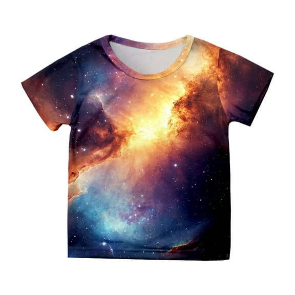 SUXIAN Girls' Short Sleeved Beauty Star Print T Shirts Top Casual Shirt for Kids Orange_#1 8-9 Years