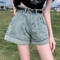thumbnail image 2 of Felirenzacia Jean Shorts for Women Trendy High Waisted Stretchy Denim Summer Raw Hem Mom Long Shorts Cutoff Jorts,Blue,XL, 2 of 4