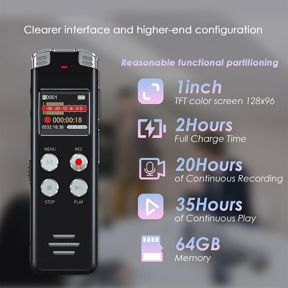 64GB Digital Voice Recorder - Voice Activated Recorder With Playback, Upgraded Tape Recorder For Lectures, Meetings, Interviews, Audio Recorder USB Charge, MP3