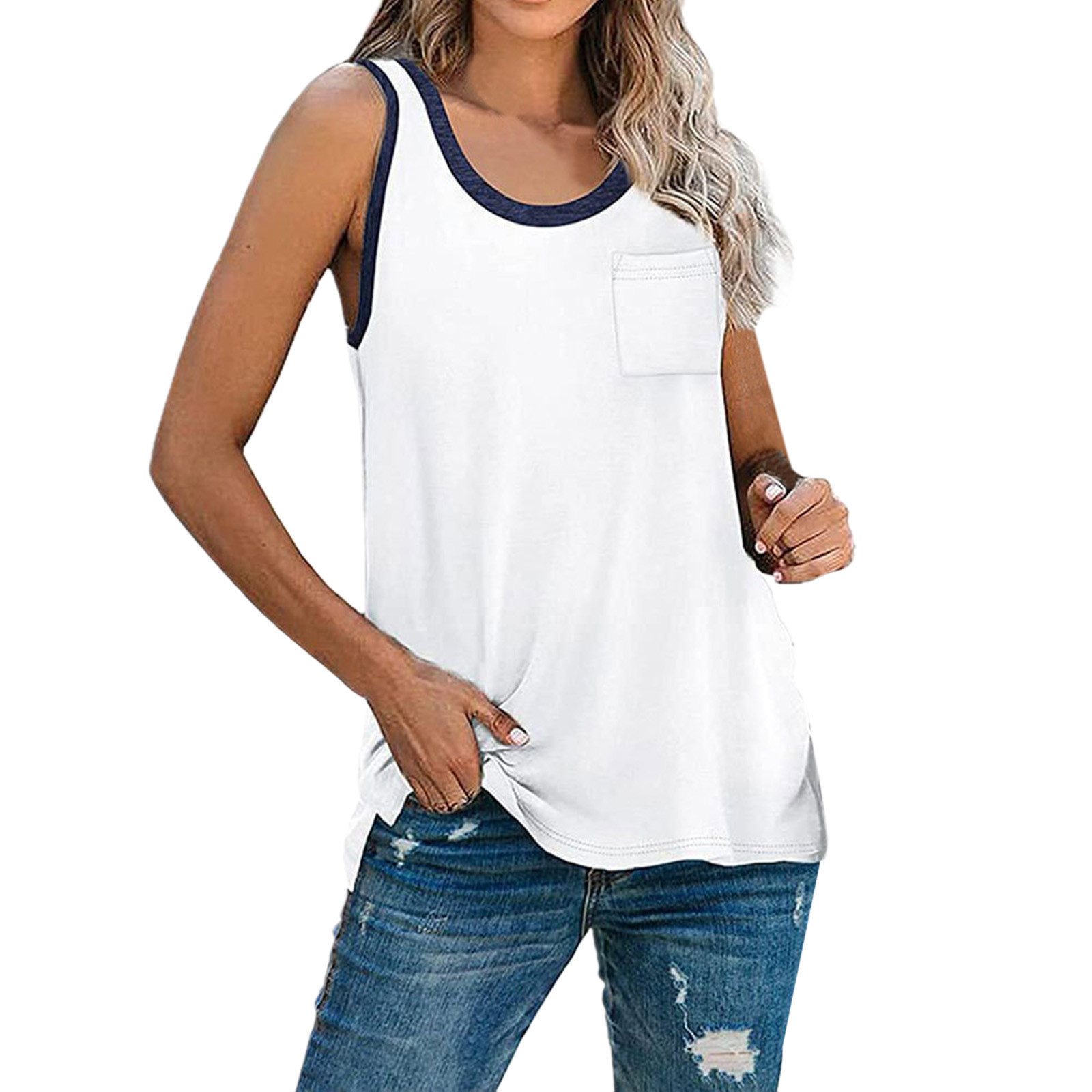 QYZEU Tops Womens Long Tops Womens Summer Tank Tops Casual Pleated