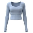 thumbnail image 5 of ZQUUVOU Women's Athletic Workout Tops Long Sleeve Round Neck Moisture Wicking Stretchy Shirts for Yoga Gym Light Blue, 5 of 9