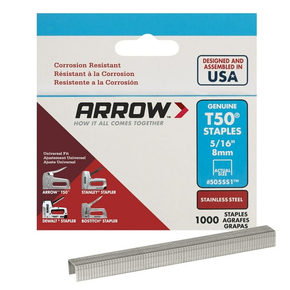 Arrow 505SS1, 5/16" Stainless Steel Staples, 1,000 Piece