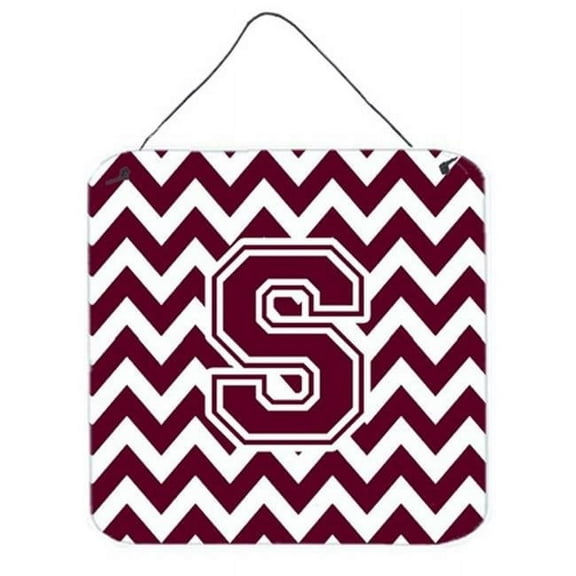 Letter S Chevron Maroon & White Wall or Door Hanging Prints, 6 x 0.02 x 6 in.