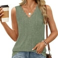 thumbnail image 4 of Tank Tops for Women Trendy Lace V Neck Knit Sleeveless T Shirts Work Casual Solid Color Loose Summer Blouses (2XL, Green), 4 of 7