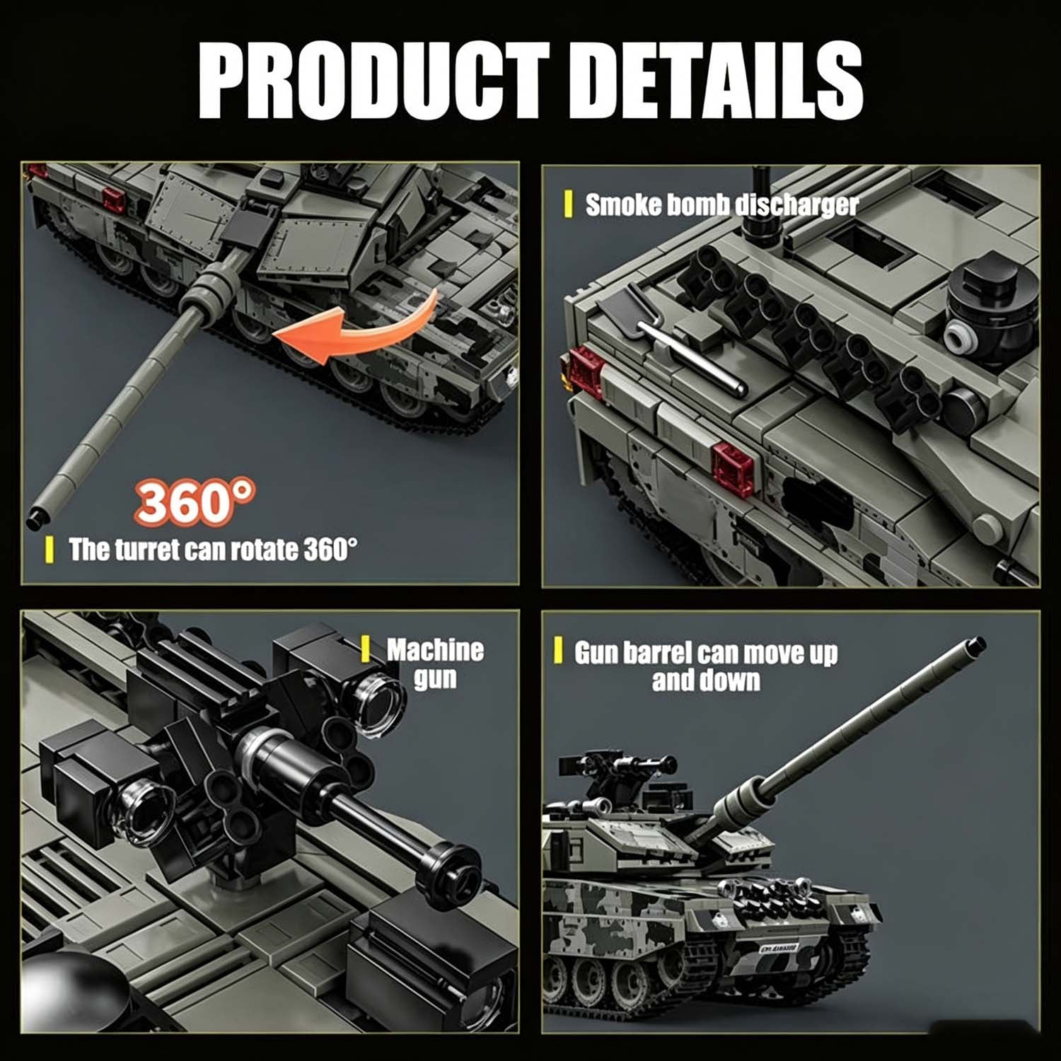 Remocguys WW2 Leopard 2A7 Heavy Tank Building Sets, Army Military Vehicles Model kits Battle Tank Collectible for Adults Boys 14+ 1009PCS