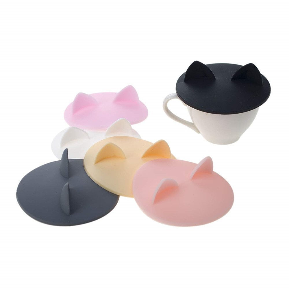 6Pcs Lovely Anti-dust Silicone Cat Ears-Shaped Cup Cover Leakproof Airtight Sealed Lid for Coffee Tea Drinking Cup