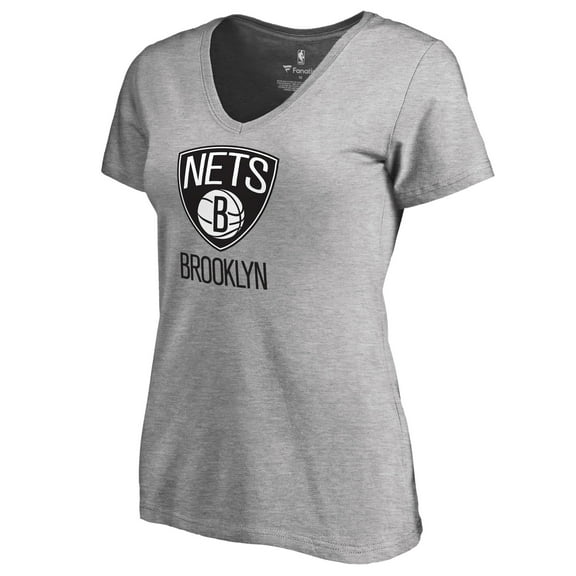 Women's Ash Brooklyn Nets Primary Logo V-Neck T-Shirt