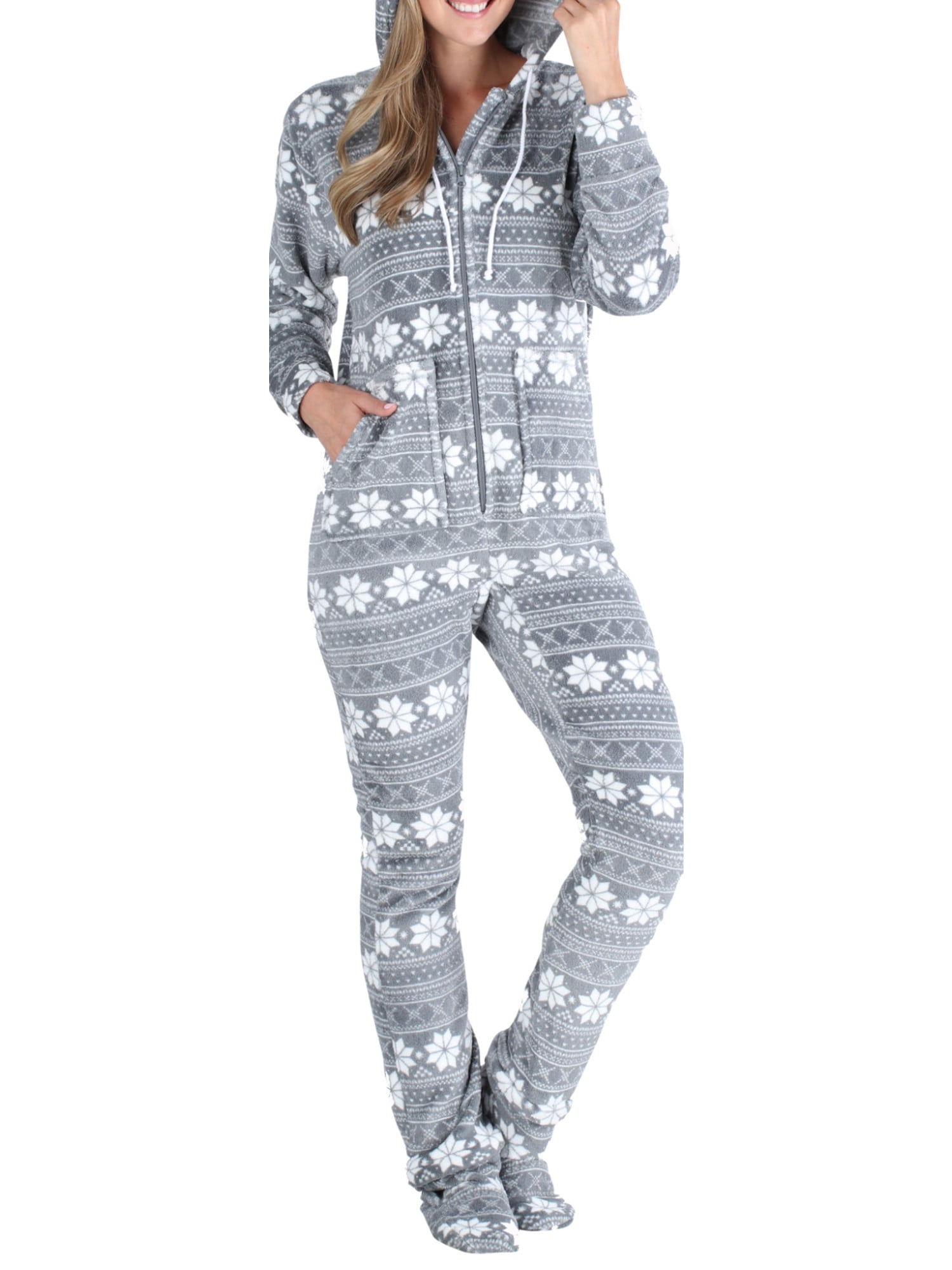 SleepytimePjs Women's Fleece Hooded Footed Onesie Pajama - Walmart.com