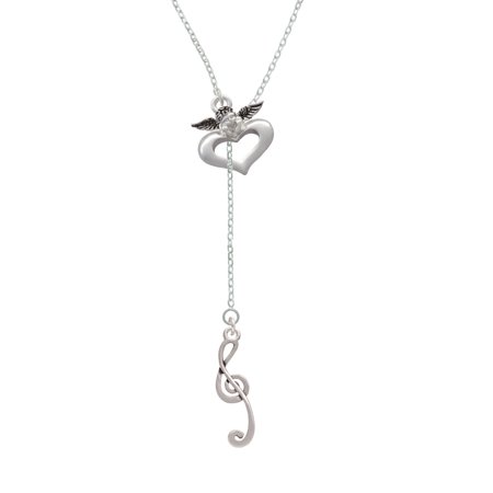 Long Lariat - Long Curly Clef - Guardian Angel Lariat Necklace