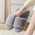thumbnail image 6 of Xfvqtps Womens Furry Slippers Fluffy Plush Solid Color Simplicity Thick Bottom Open Toe Memory Foam Comfortable Non-Slip Warm Winter Indoor and Outdoor Slippers Gray, 6 of 7