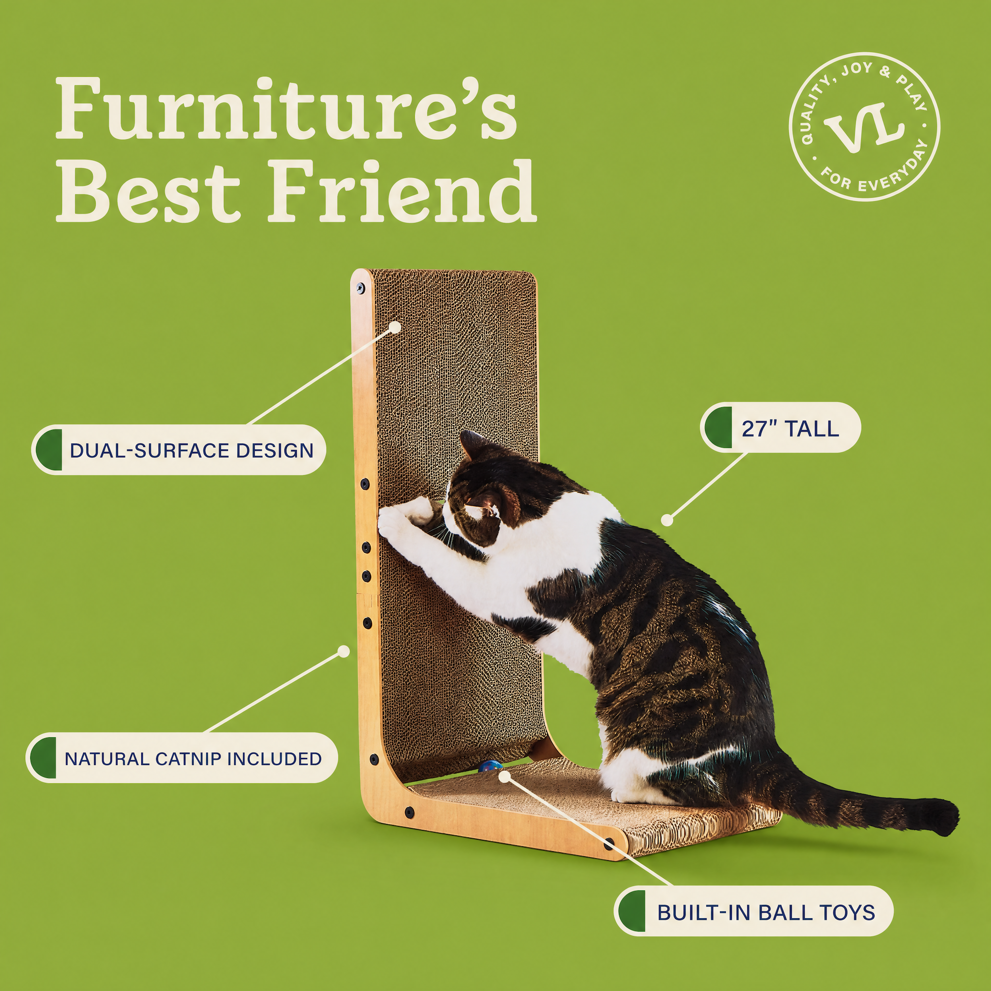 Vibrant Life L-Shaped Cat Scratcher with Dual Surfaces photo 5
