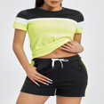 thumbnail image 3 of Hauts et Shorts à Manches Courtes de Couleur Contrastée pour l'Entraînement des Femmes, 3 of 9