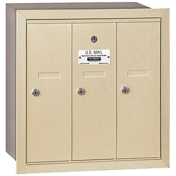 Salsbury Industries 3503SRU Vertical Mailbox - 3 Doors - Sandstone - Recessed Mounted - USPS Access