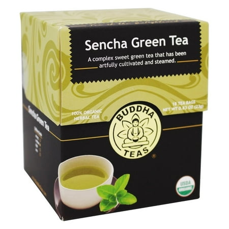 Sencha Green Tea - Buddha Teas - 100% Organic Herbal Sencha Green Tea - 18 Tea Bags