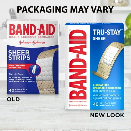 Band-Aid Brand Tru-Stay Sheer Strips Adhesive Bandages, All One Size, 40 ct