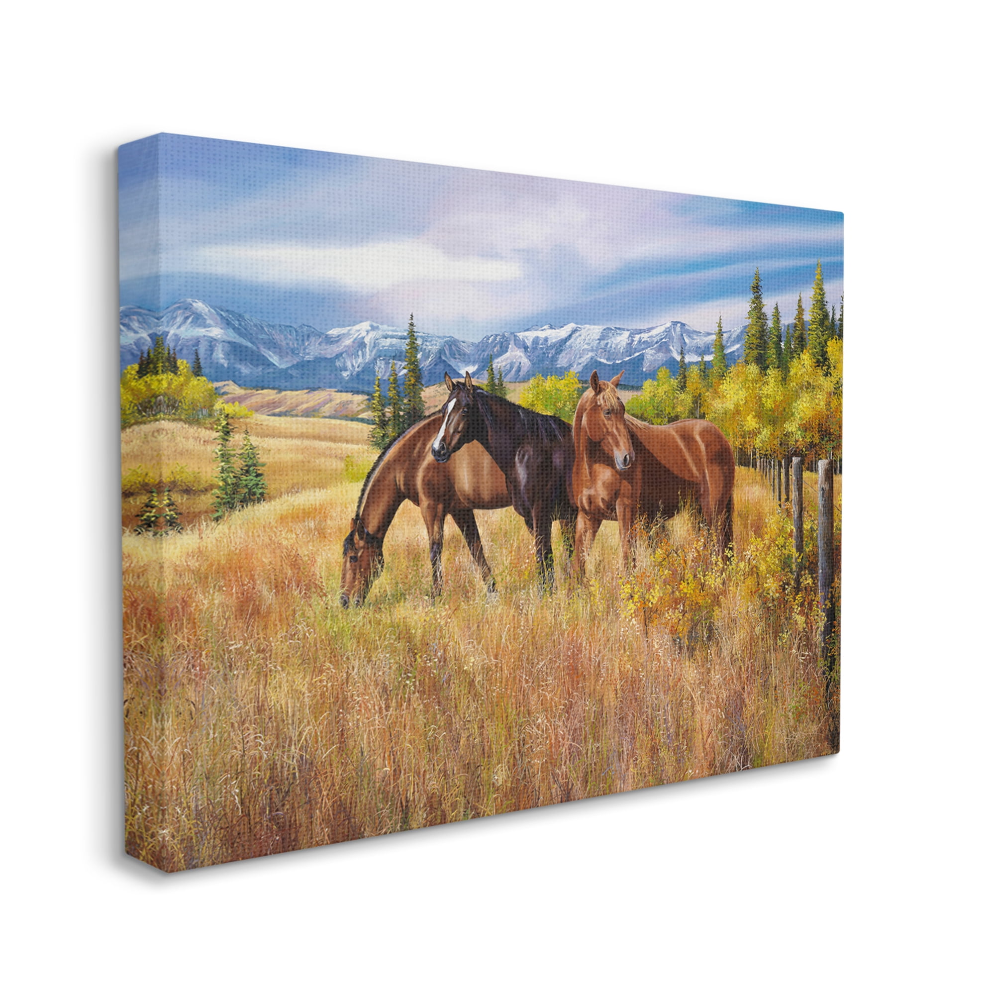 Stupell Industries Horses in Country Pasture Animals & Insects Painting Gallery Wrapped Canvas Print Wall Art, 30 x 24