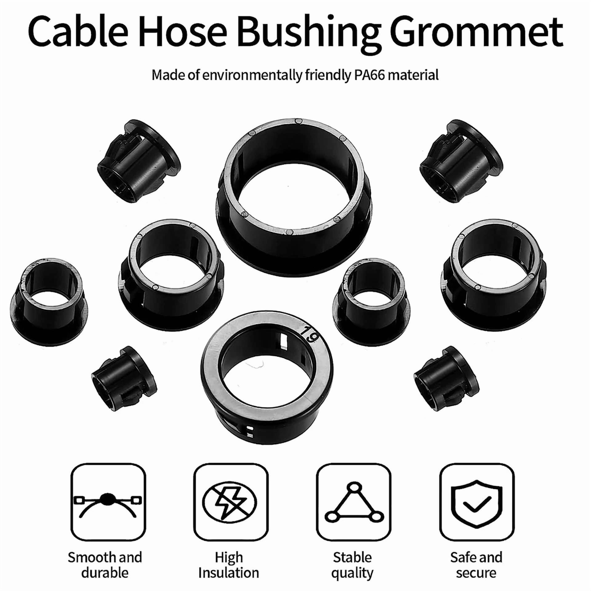 CIRCLE- 170 Pcs Black Nylon Cable Snap Bushing Grommets, 5/16" To 1" Assortment Kit