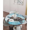 thumbnail image 2 of Fitted Round Tablecloths Table Covers 55-60in,Summer Watercolor Ocean Turtle Waterproof Elastic Edged Table Cloth for Kitchen Dining Holiday Party Tables Decor,Retro Stamp Letter Texture on Blue, 2 of 6