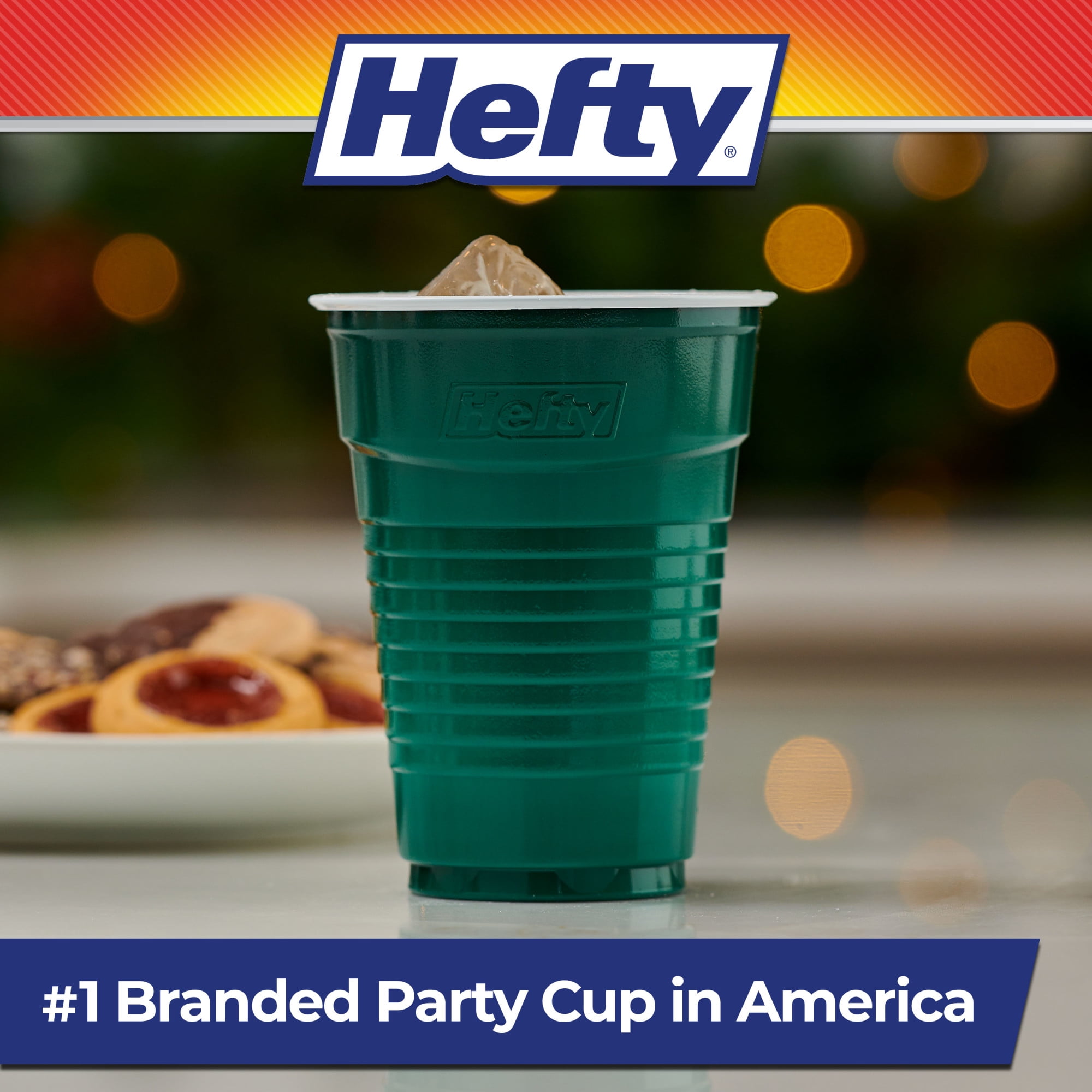 Hefty Party On Disposable Plastic Party Cups, Holiday Assorted Colors, 16 oz., 100 Count