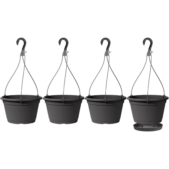 FENLEI 4-Pack Plastic Hanging Planters with Drain Trays and Hooks, Indoor Outdoor Flower Pots for Garden, Balcony & Patio Ornament