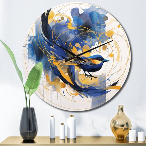 Designart "Abstract Circle Texture in Dark Blue and Gold V" Modern Geometric Oversized Wall Clock