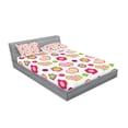 thumbnail image 2 of Ambesonne Cartoon Fitted Sheet & Pillow Sham Set, Flowers Heart Shapes, Queen, Lime Purple Red, 2 of 2