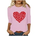 thumbnail image 2 of TrendVibe365 Valentines Womens Tops Womens Tops 3/4 Sleeve T Shirt Plus Size Round Neck Polyester Casual Love Heart Printed Lover Gift Blouse Tops for Valentines Gifts Pink XL, 2 of 4