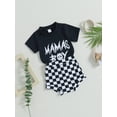 thumbnail image 3 of Wassery Baby Boys Summer Shorts Set 3 6 12 18 Months Infant Boys Halloween Clothes Short Sleeve Letters Print T-shirt with Elastic Waist Plaid Shorts, 3 of 9