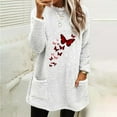 thumbnail image 2 of Lovskoo Fuzzy Fleece Pullover Tops for Women Winter Warm Round Neck Printed Long Sleeve with Pocket Solid Color Warm Top White, 2 of 5