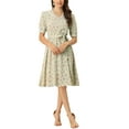 thumbnail image 3 of INSPIRE CHIC Women's Vintage Peter Pan Collar High Waist Flowy Midi Puff Sleeve Floral Dress XS Light Green, 3 of 7