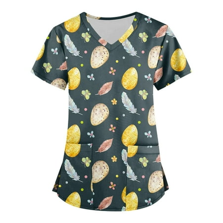 

XHJUN Womens Scrub Tops Printed Easter 2024 Women s Funny Bunny Scrub Nurse Workwear Comfy Shirt Blouses Clothing Orange XXXXXL