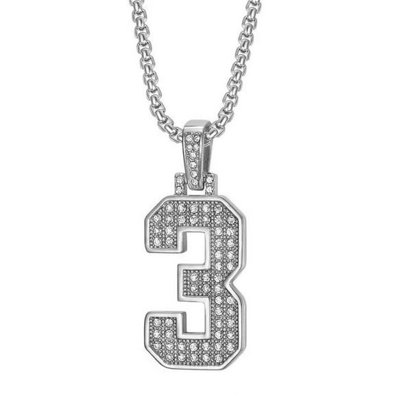 HIJONES Women Men's Cubic Zirconia 0-9 Number Pendant Necklace Stainless Steel Personalized Hip Hop Retro Roman Numerals Jewelry Silver 3