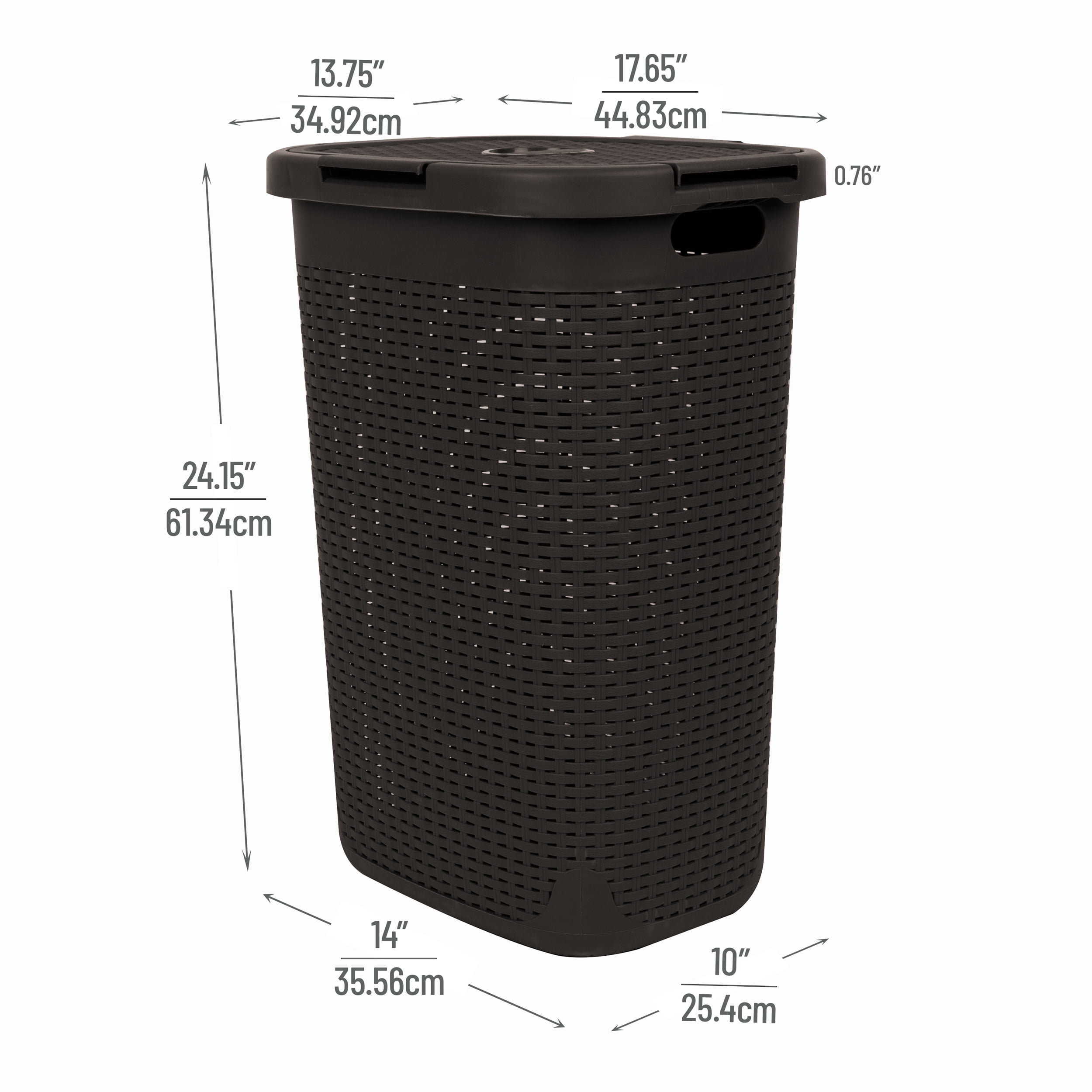 Mind Reader 60L Slim Laundry Hamper, Clothes Basket, Lid, Wicker Style, Plastic, 17.65"L x 13.75"W x 24.15"H, Set of 2, Brown