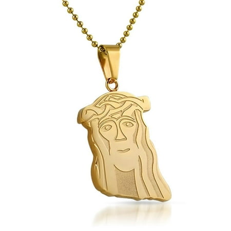 Gold Carved Look Jesus Piece Pendant Stainless