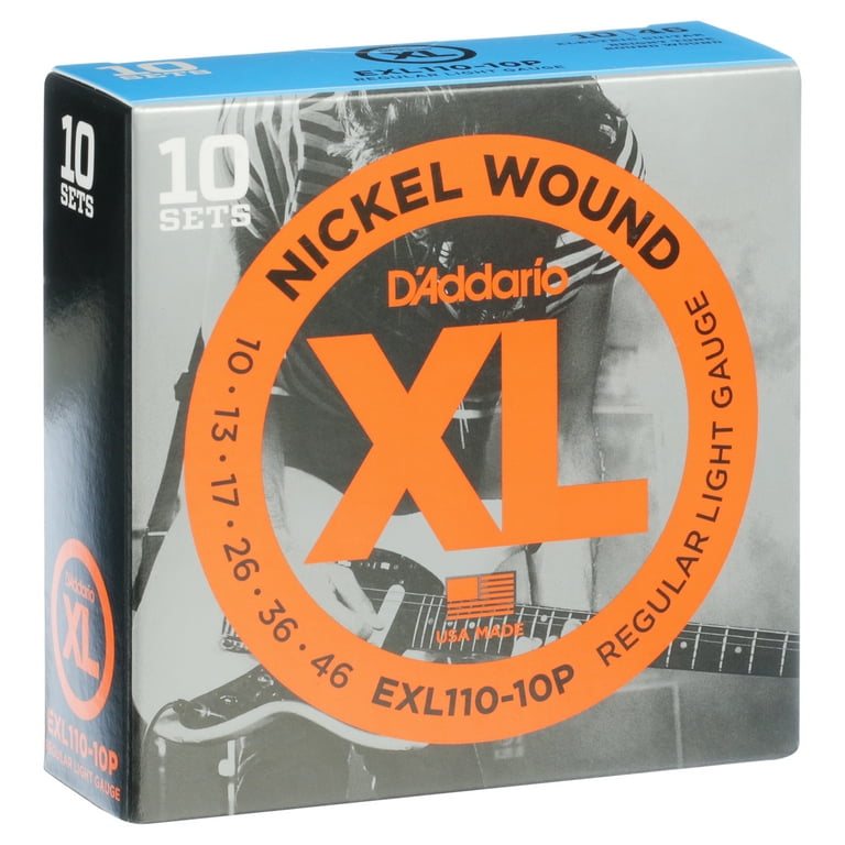 D'Addario EXL110-10P Nickel Wound Electric Guitar Strings, Regular Light,  10-46, 10 Sets