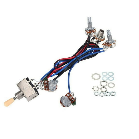 Lp Electric Guitar Pickups Wiring Harness Kit 2T2V 500K Pots 3 Way Switch With Jack For Dual Humbucker Les Pual Style Replacements, Cream Color Cap