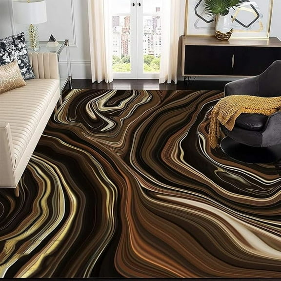 Black Brown Liquid Abstract Marble Area Rug For Living Room Bedroom Modern Lux Waves Dining Room Carpet Washable Soft Thick Home Office Floor Rug Indoor Outdoor Runners 5 x 7ft
