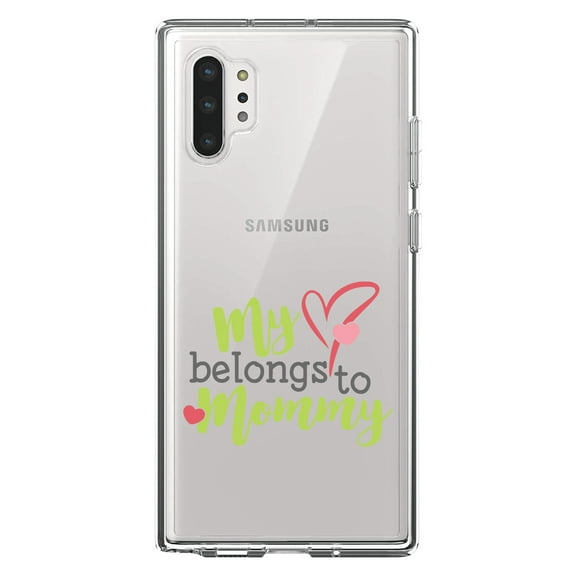 DistinctInk Clear Shockproof Hybrid Case for Galaxy Note 10 PLUS (6.8" Screen) - TPU Bumper Acrylic Back Tempered Glass Screen Protector - My Heart Belongs to Mommy