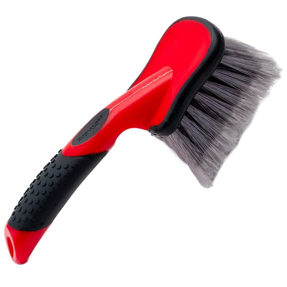 Mothers Car Wash Brush, Wheel and Fender Brush, Short Handle Tire Cleaner for Car Detailing, 10 Inch, Red/Black E11