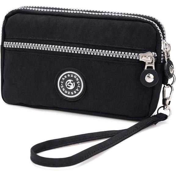 KXF Women's Nylon Smartphone Wristlets Bag Three Zipper Long Clutch Wallets Purses for Cellphone/Card/Cash/Coin/Bills