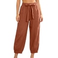 thumbnail image 3 of Aboser Cotton Linen Pants for Women Casual Straight Leg Lounge Pants Lightweight Drawstring High Waisted Trousers Loose Fit Plain Pants with Pockets, 3 of 7
