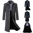 thumbnail image 4 of Lovskoo 2024 Mens Winter Coats Single Breasted Pea Coat Business Woolen Coat Turn-Down Collar Button Medium Style Overcoat Trench Coat Gray, 4 of 4