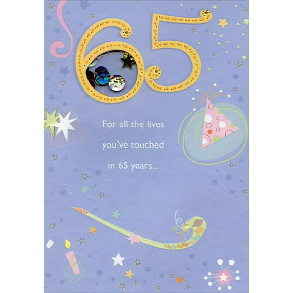 Designer Greetings The Lives You've Touched Window Sequins Age 65 / 65th Birthday Card