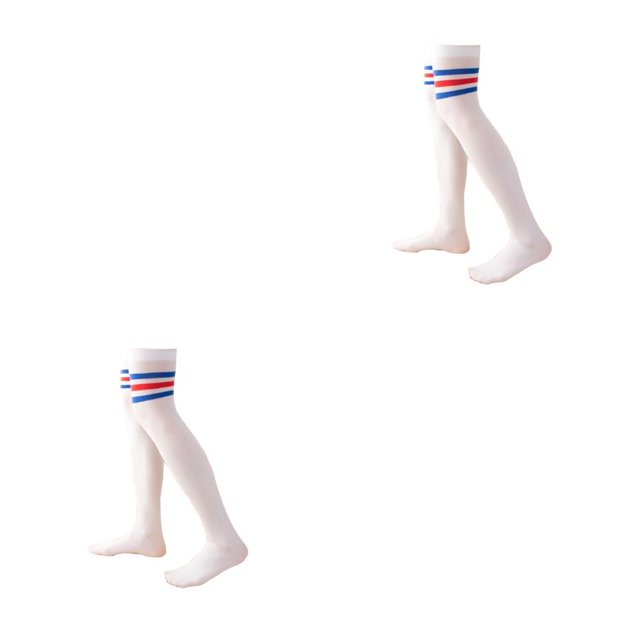 QualitChoice 1 Paire de Chaussettes Hautes pour Femmes 52 cm Style Preppy Antidérapantes pour Fête Cosplay Bleu Rouge Rayé 2Set