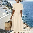 thumbnail image 4 of Women's Summer V Neck Midi Dress with Pockets, Casual Ruffle Short Sleeve Cotton Linen Texture Dress, Large Button Decor Sundress, 4 of 4