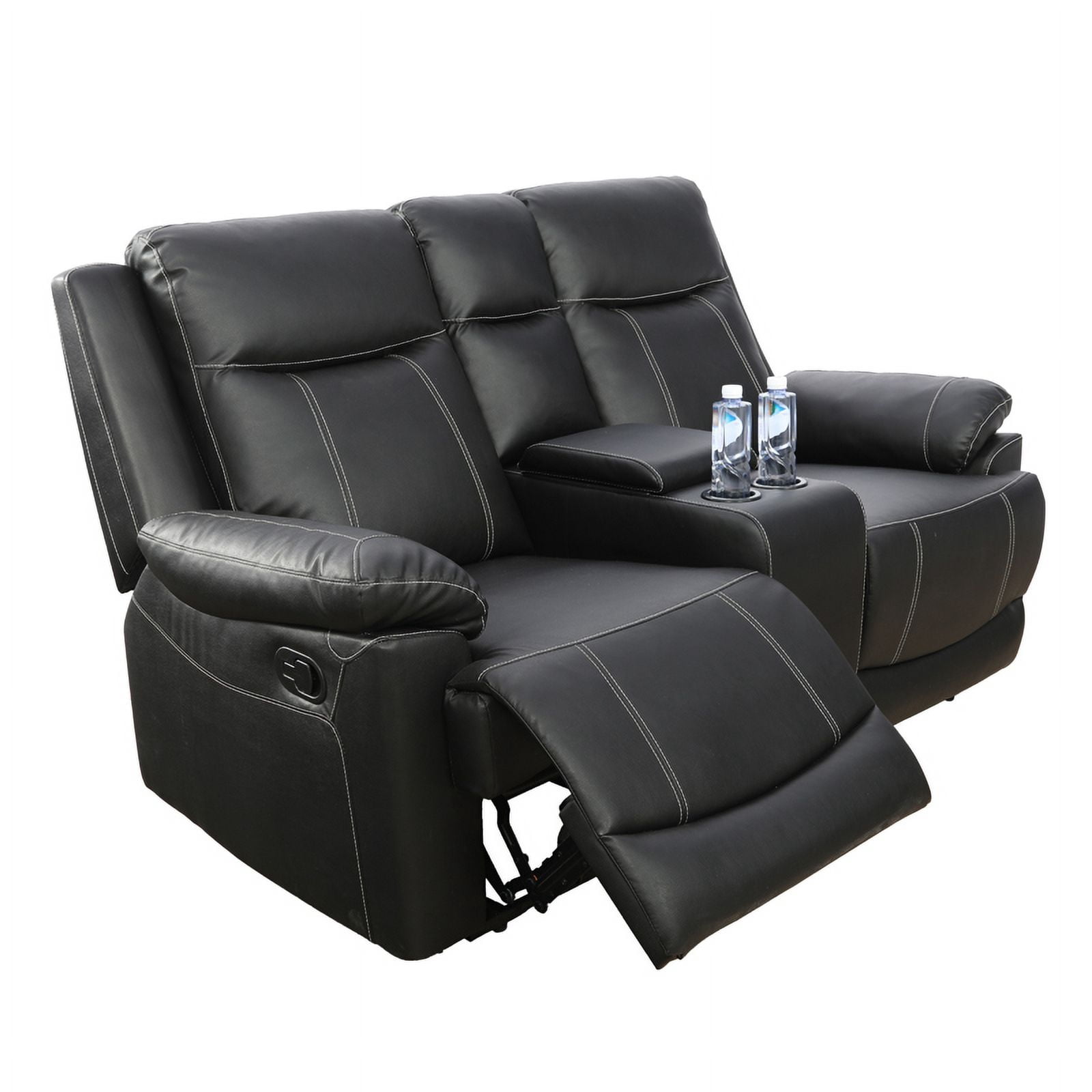 MAYEERTY 71" Contemporary Semi PU Synthetic Leather Loveseat Stylish Sofa with Faux Leather Upholstery for Living Room，Black