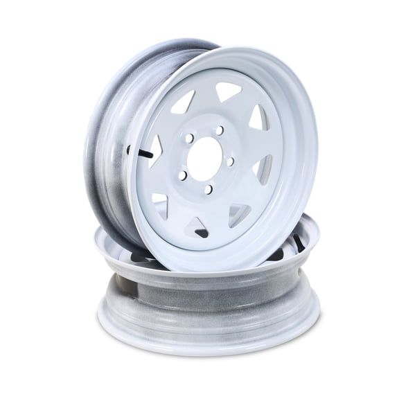 LIBRA 15 x 5 Trailer Wheels 5 Lug on 5" Bolt Pattern White Spoke, Set 2-17024