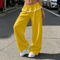 thumbnail image 6 of Women's Ruffle Waist Wide Leg Pants Elastic Lace Trim Lounge Trousers Loose Casual Streetwear Bottoms, 2XL, 6 of 7