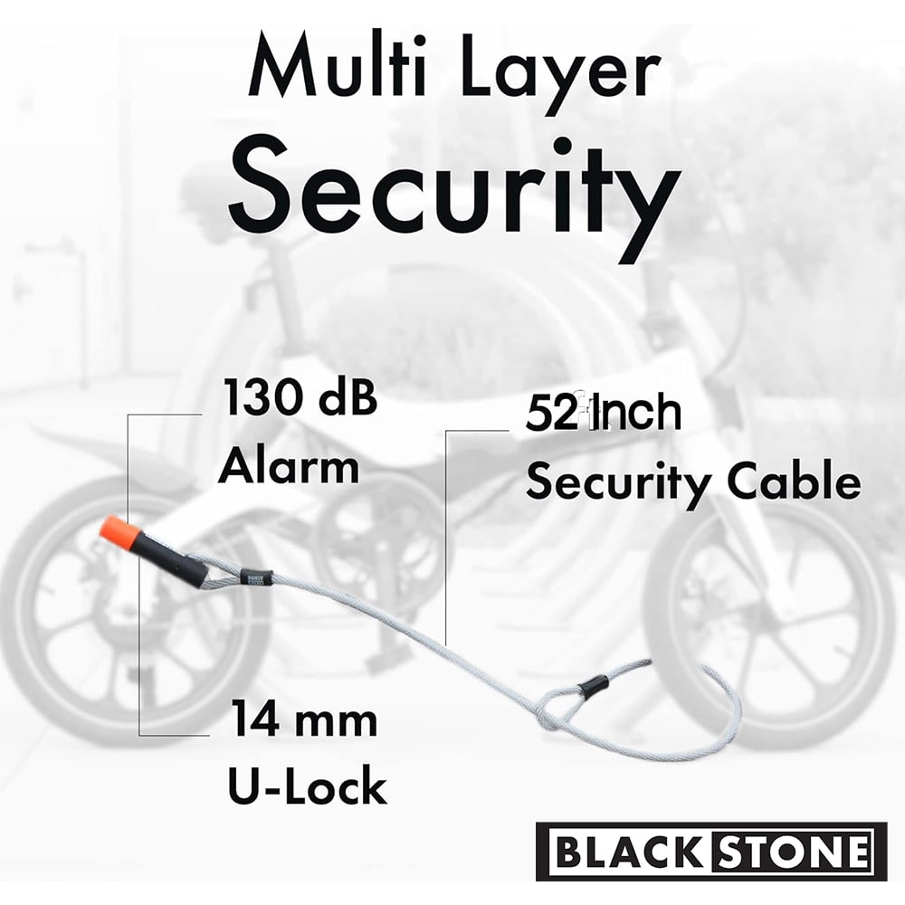 Blackstone Bike Lock with 130 dB alarm 14 mm Heavy Duty shackle and 52 inches 12 mm security cable