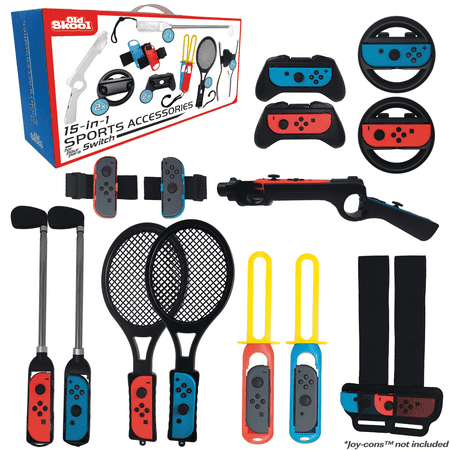 Switch Sports Accessories Bundle - 15 in 1 Accessories Kit compatible with Nintendo Switch Sports: Includes 2 Tennis Rackets, 2 Golf Clubs, 2 Arm Bands, 2 Leg Straps, 2 controller grips, 1 Zapper, 2 S